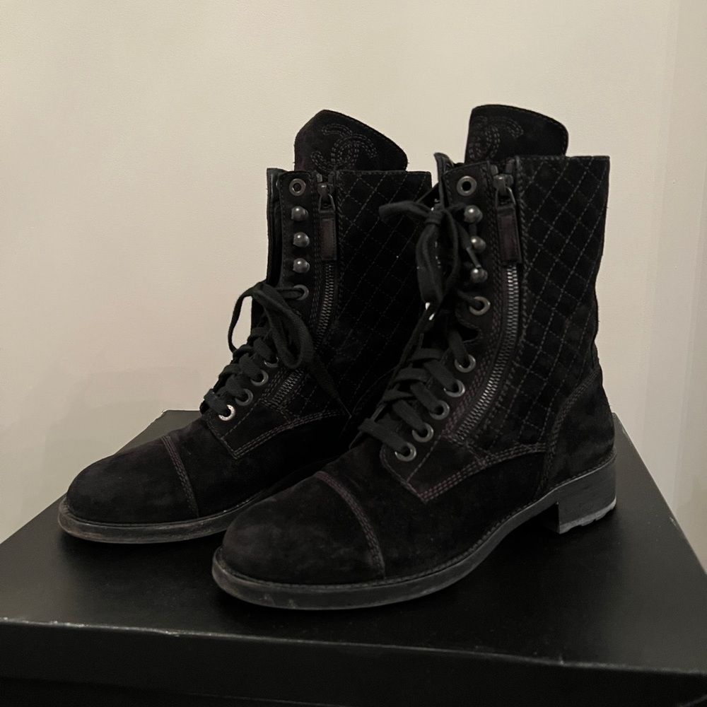 100% AUTHENTIC CHANEL SUEDE COMBAT BOOTS